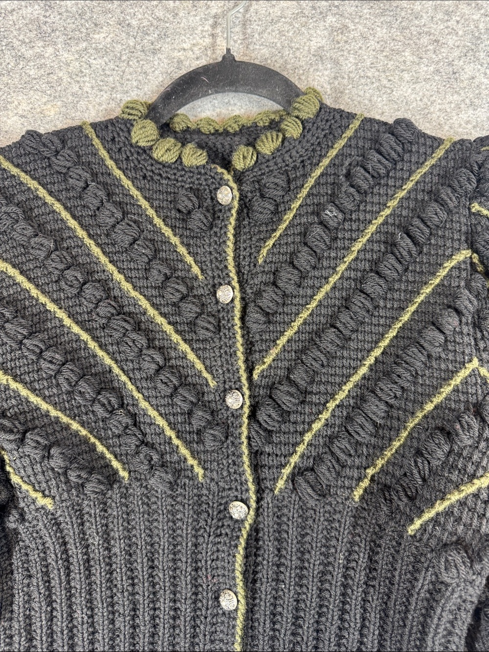 Vintage 80s Black Cropped Puff Sleeve Knit Cardigan Boho Handmade No Size - Picture 3 of 13